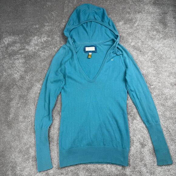 American Eagle Hoodie Sweater V Neck Teal Blue Size M y2k 2000s - Picture 1 of 4
